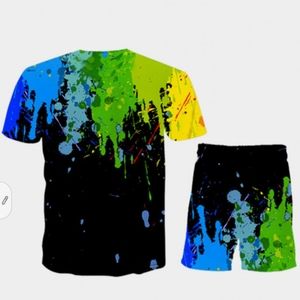 Casual Splash Ink Print Black 2 piece short set